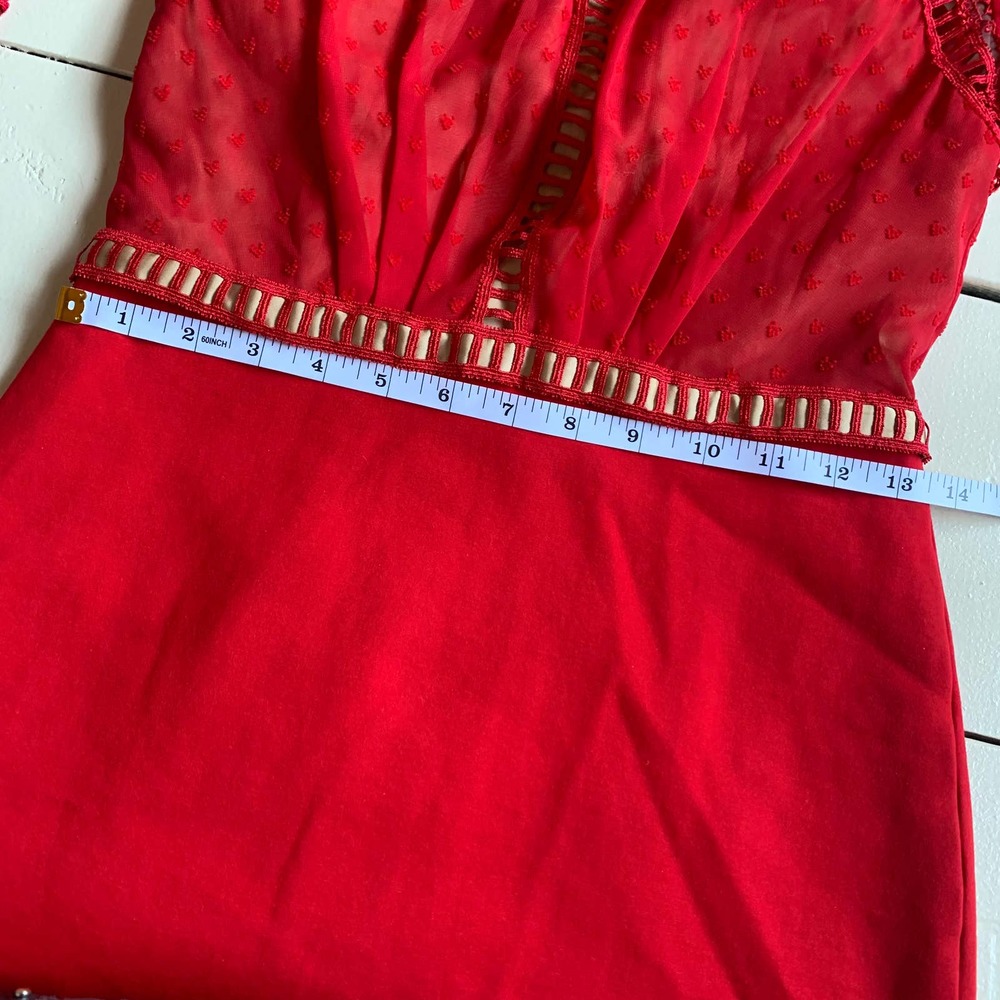 Catherine Deane Nieve Red Lace Sheath Heart Detail Long Sleeve Dress Size 4 - Picture 7 of 12